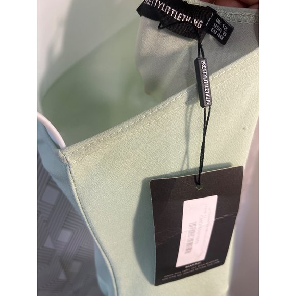 Pretty Little Thing Sage Green One Shoulder Bow Detail Midi Dress 8 NEW - Picture 11 of 15